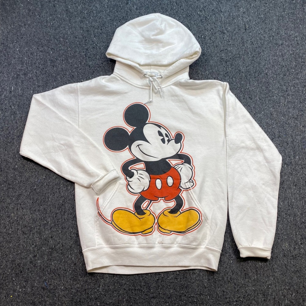 Disney Parks Mickey Mouse Hoodie Sz S Mens White Retro Classic Graphic Pullover